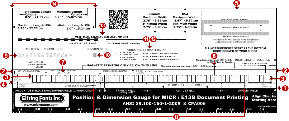MICR check position gauge