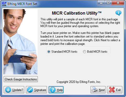Click to see the MICR calibration utility that comes with this software package